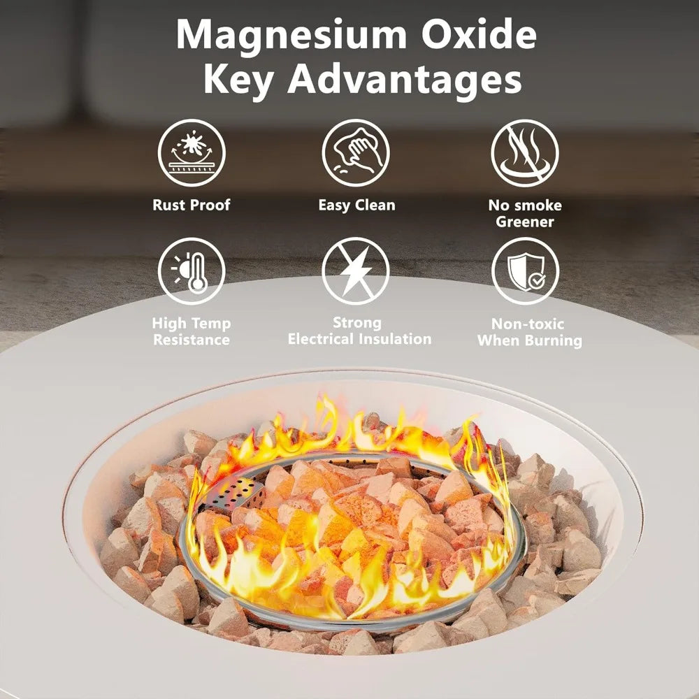 32 inch Outdoor Propane Fire Table, Round Patio Fire Pit Table, 50,000 BTU Gas FirePit with Lid, Cover, Lava Rocks, CSA Certifie