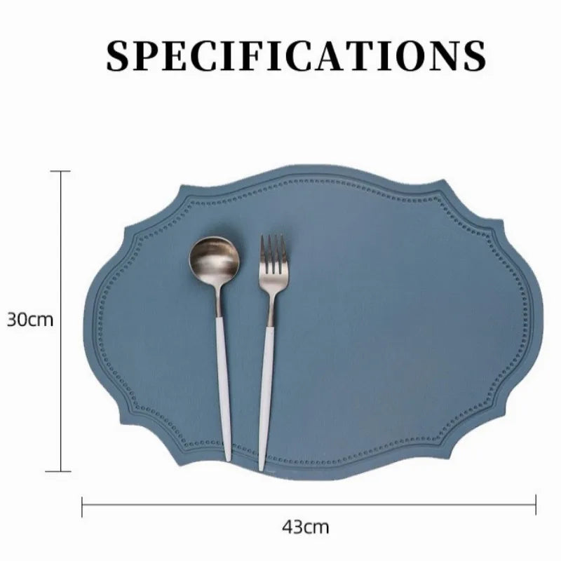 2pcs Oval Shaped Placemat Faux Leather Table Pad Luxury Place Mat Tableware Cafe Pad Kitchen Accessories Grey