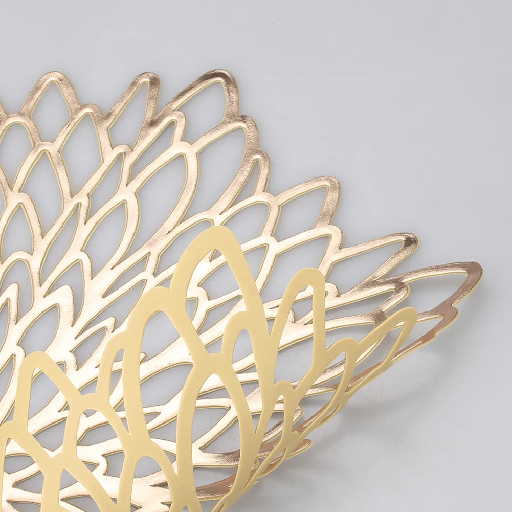 4 PC/6 PC Gold Placemats Coasters Round Wipeable Vinyl Table Mats for Christmas Thanksgiving Dining Table Party Home Decoration