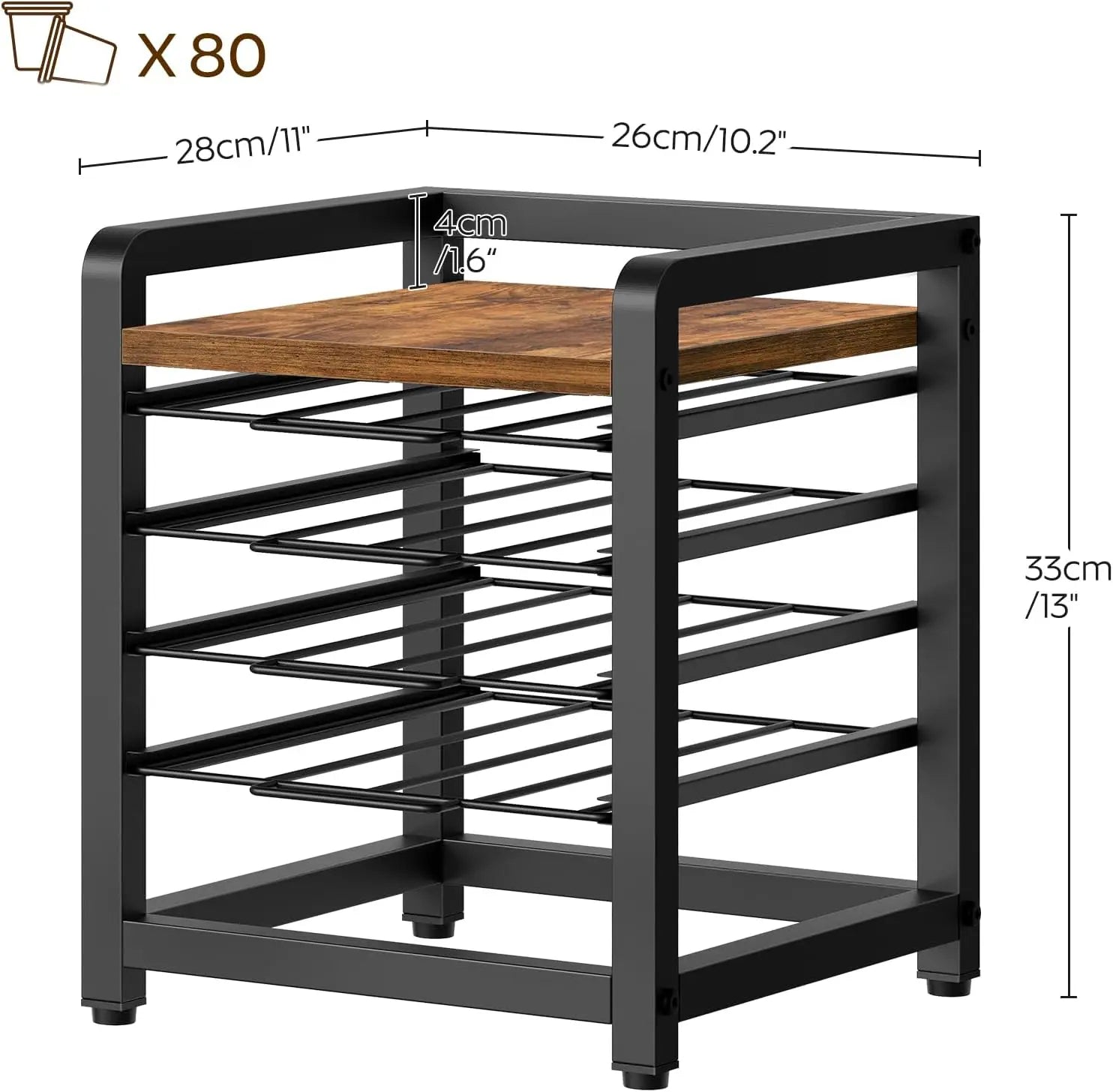 4-Tier Coffee Pod Drawer Holder – 80-Pod Rustic Brown Kitchen Organizer