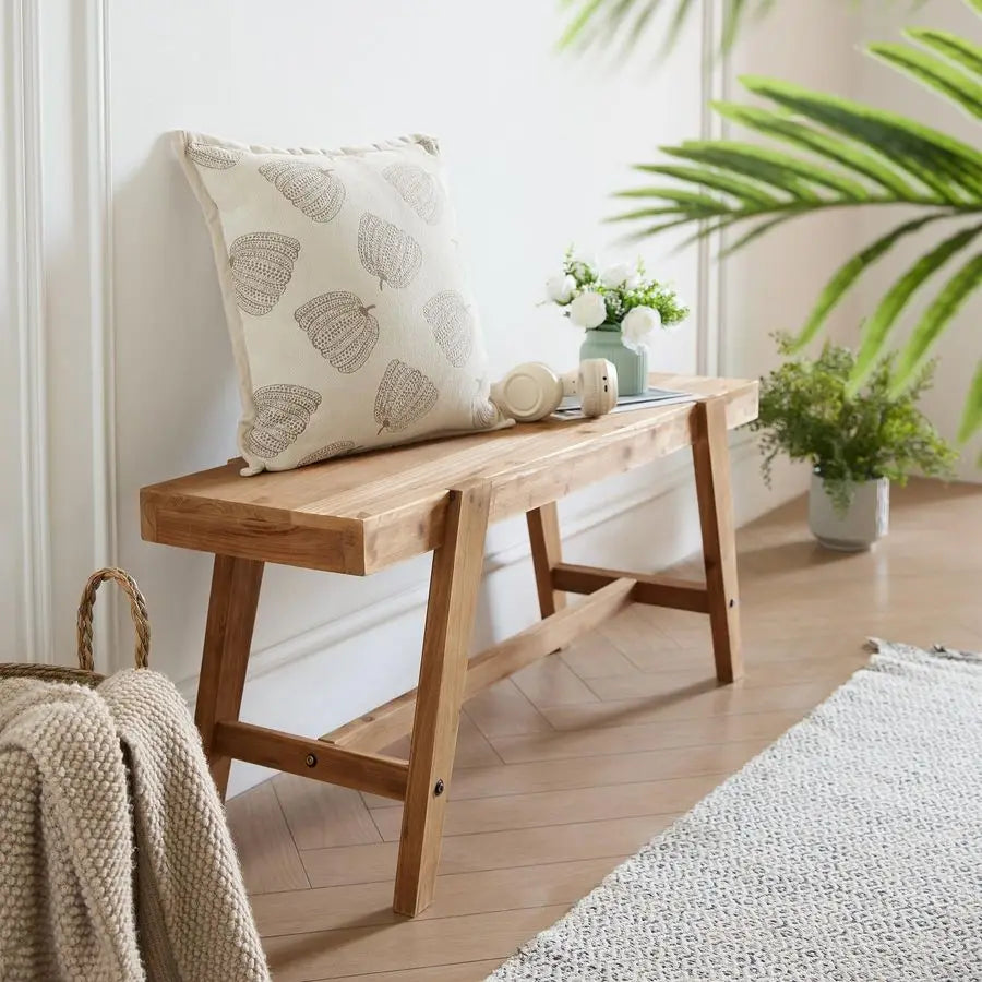Solid Wood Entryway Bench – 43.4″ Rustic Dining Bench with Angled Legs