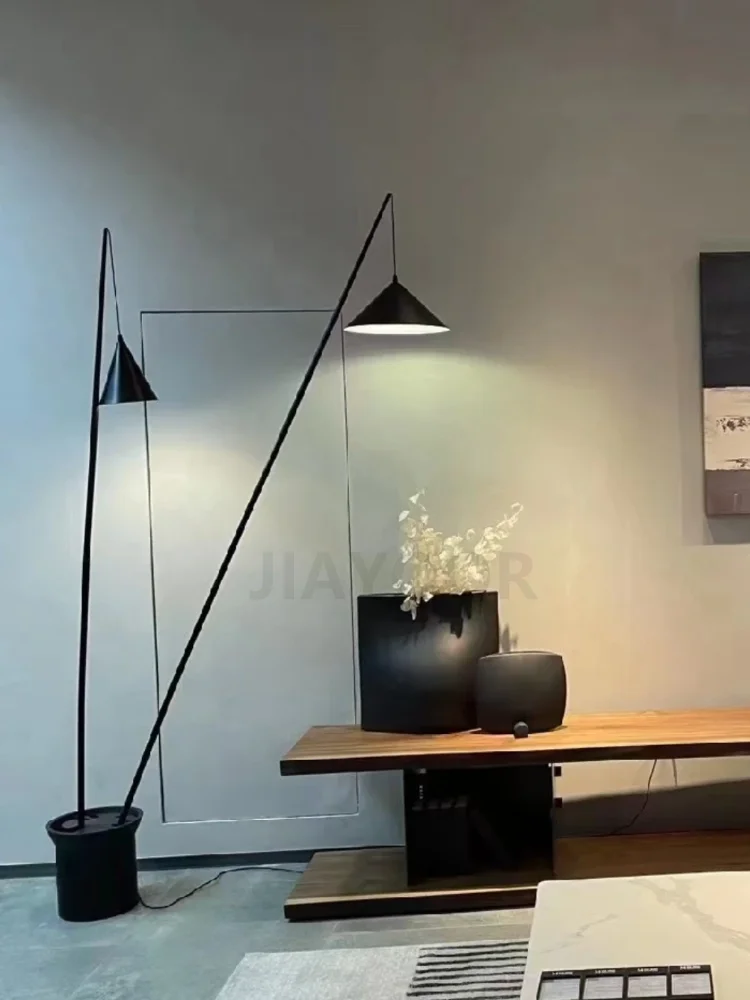 Nordic Floor Lamp Bedroom Living Room Black Standing Light Light Luxury Fishing Lamp Exhibition Hall Decoration Light LED Light