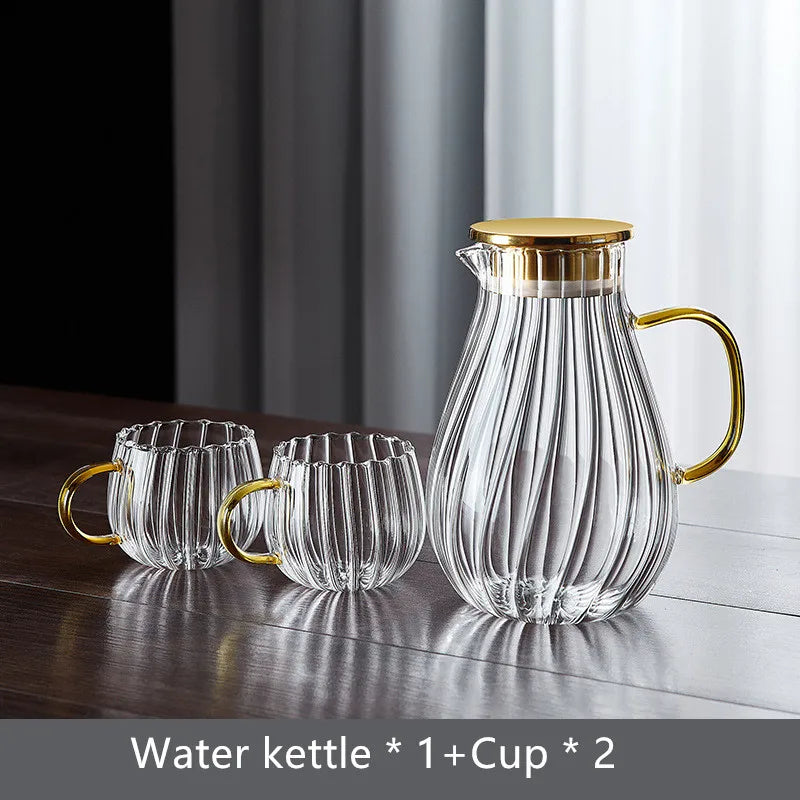 Vertical Stripes Water Bottle and Glass Cup Cold Kettle Glass Cup Boil Water Jug Coffee Glasses Juice Pitcher Tea Pot