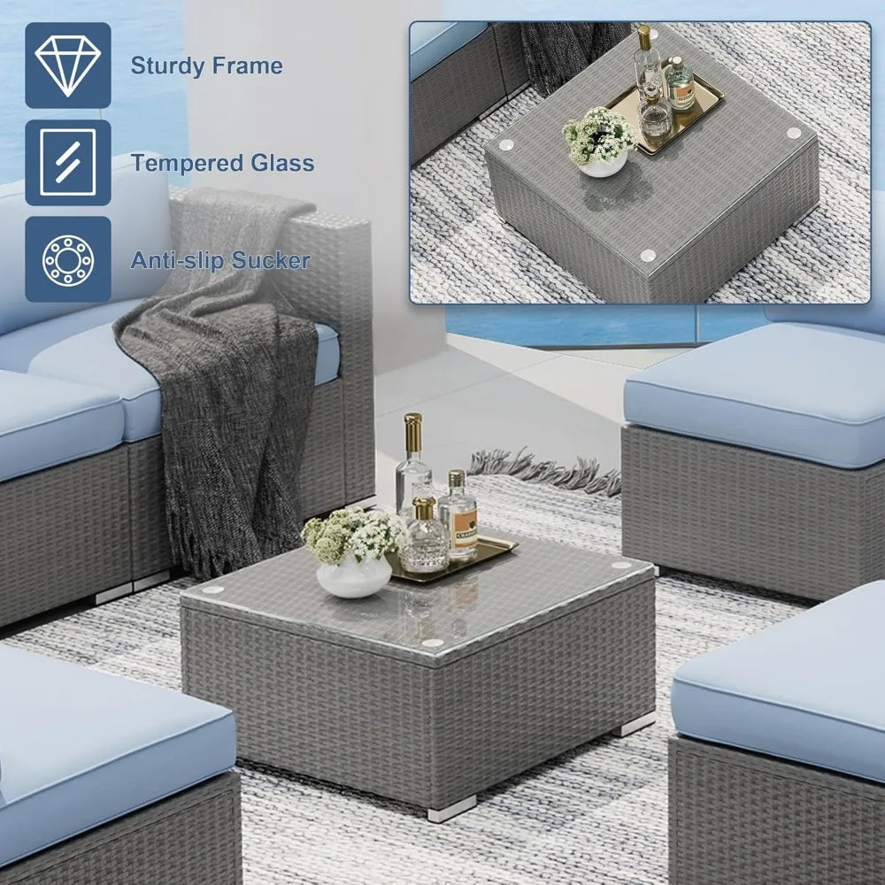 Outdoor Patio Furniture Set 7 Piece Outdoor Sectional Sofa Grey Wicker Conversation Sofa Set with Coffee Table and Cush