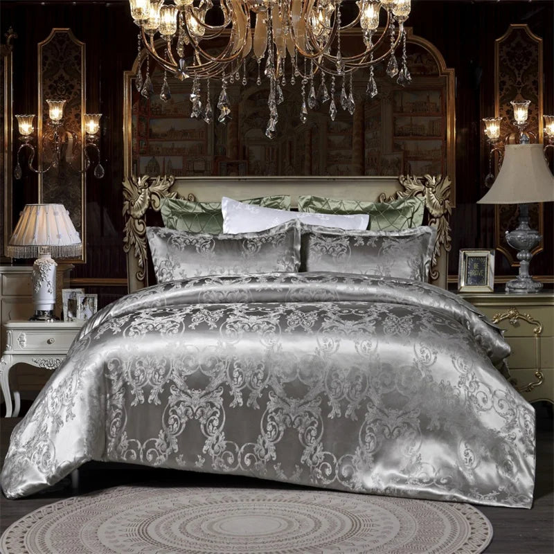 Luxury Satin Jacquard Single Double Duvet Cover Set High End European Wedding King Size Bedding Set Queen Size Quilt Cover Set