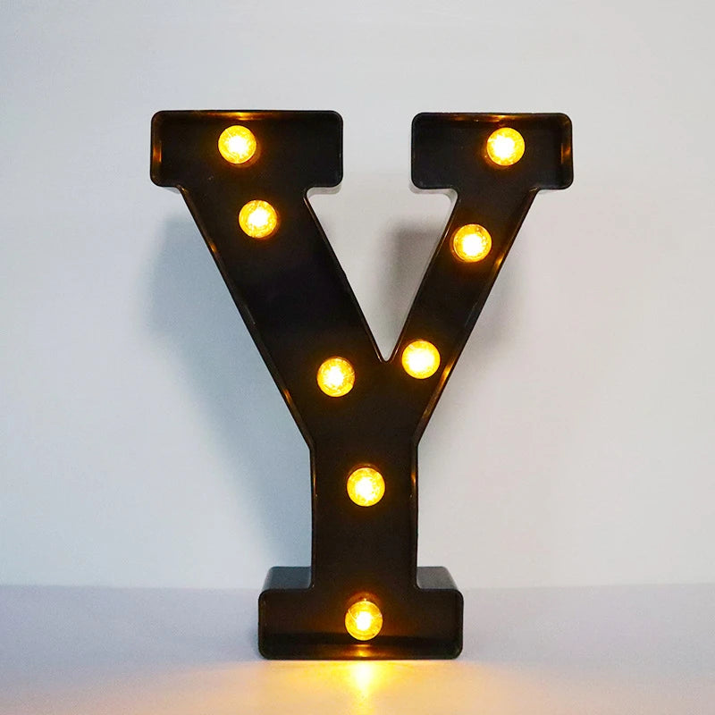 22cm Letters with Led Light Black Alphabet Letter Number Night Light Home Christmas Decoration Birthday Supplies Room Decoration