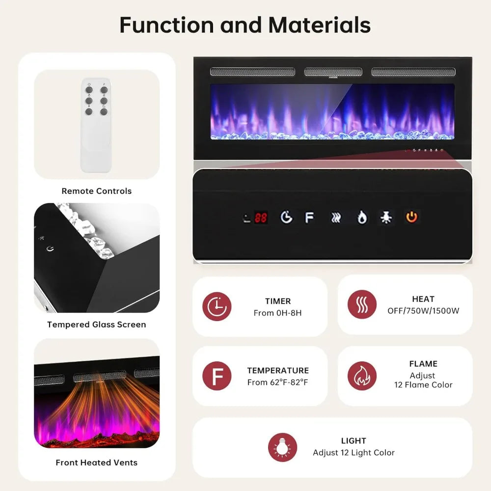 One in a Million 90-inch Fireplace TV Stand with 60-inch Electric Fireplace, Modern Entertainment Center for TVs up to 100 inche