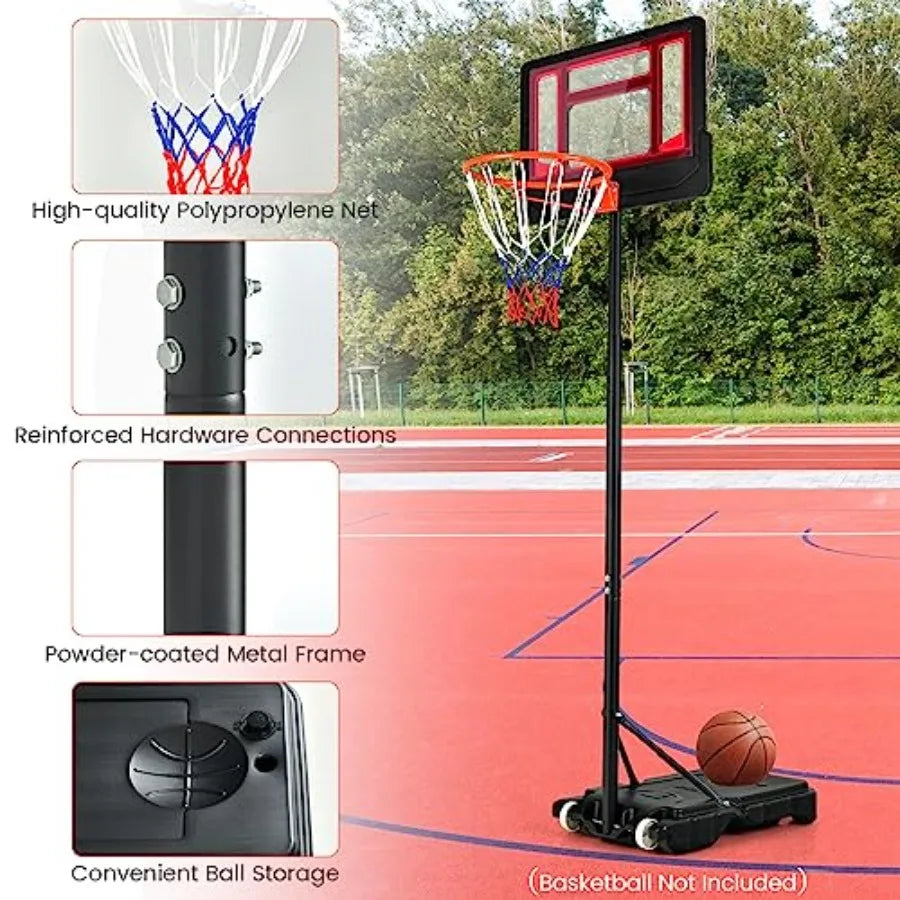 Adjustable Portable Basketball Hoop – 4.3–8.2 FT Goal System with Shatterproof Backboard