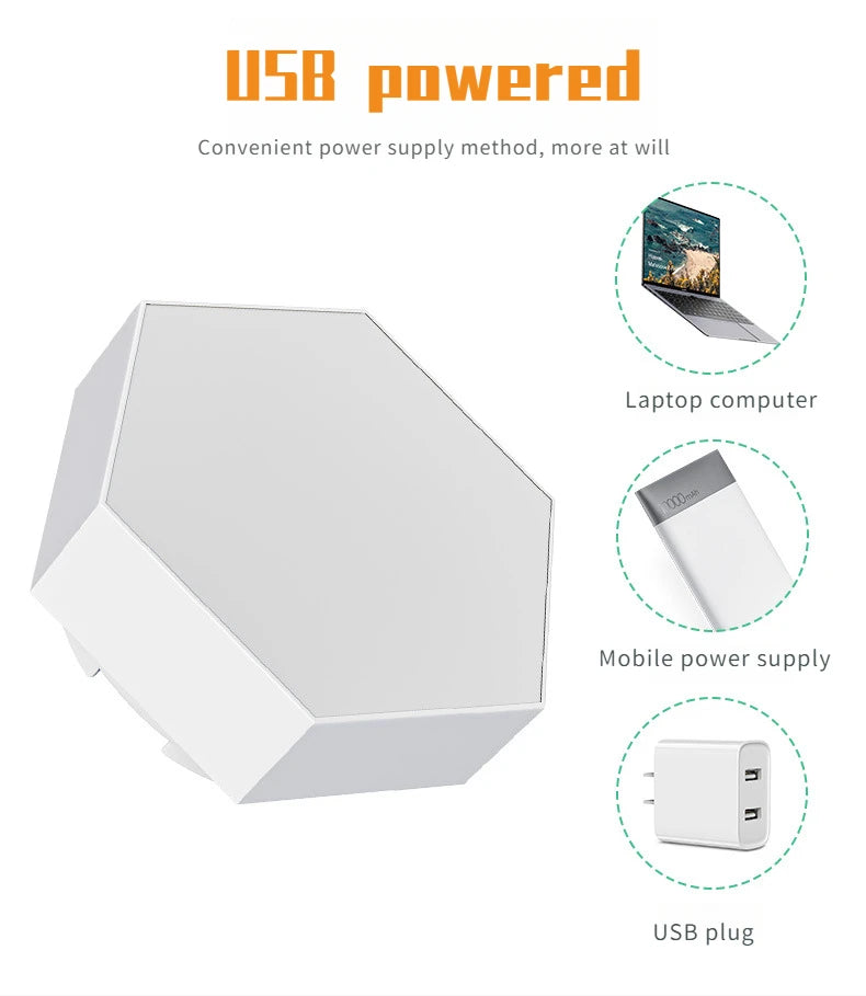 Geometric RGB Smart Lamp DIY Assembly Ambient Night Light Honeycomb Lights Touch Wall Lamp Color Changing Lamp Hexagon LED Light