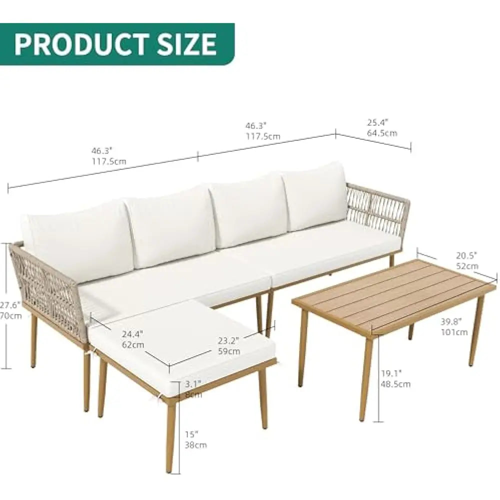 Outdoor Garden Furniture Set, 6 Pieces Rattan Woven Sectional Sofa Patio Loveseat with Ottoman and And Side Table Set for Porch