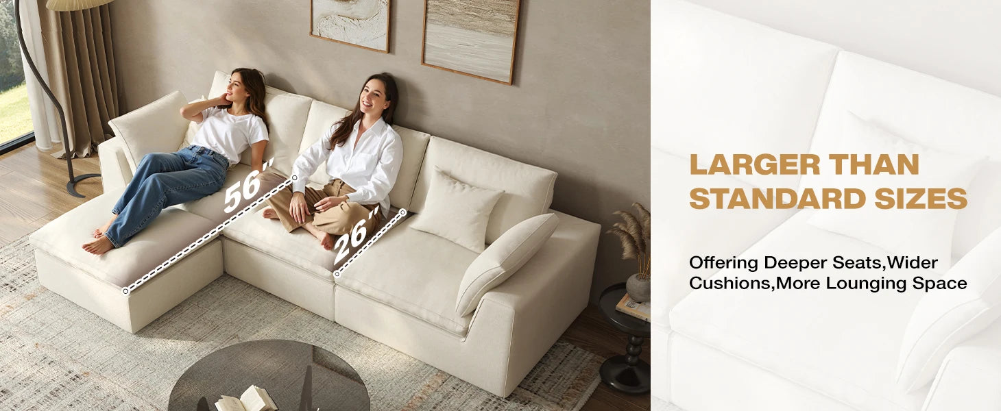 3 seat Convertible Sectional Sofa L Shaped Couch for Small Apartment Reversible Sectional Couch for Living Room,white