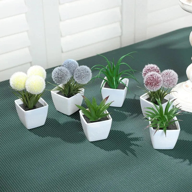 1SET (6PC) Mini Artificial Plant Bonsai, Home, Office, Restaurant, Store, Desktop, Counter Shelf Decoration
