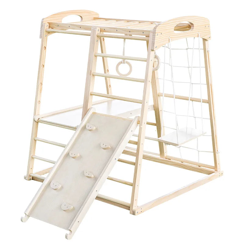 Wooden Jungle Gym for Kids – Indoor & Outdoor Climbing Set with Slide & Swing