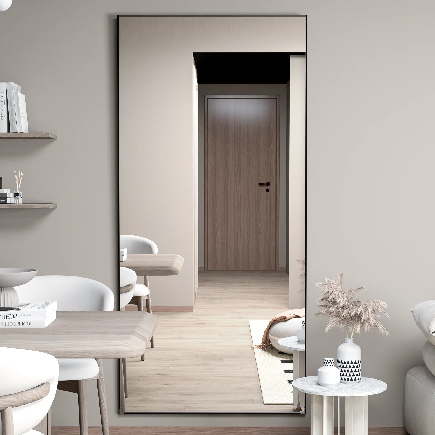 CASSILANDO Full Length Mirror 65" * 24 ", Floor Standing Mirror,  Black Metal Frame Mirror， Full Body Mirror