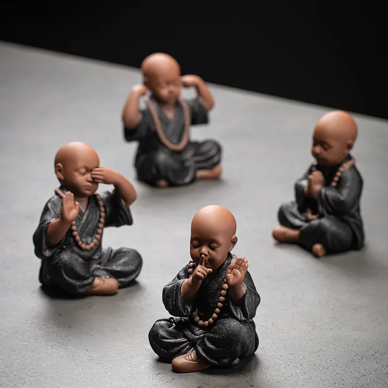 Ceramics Four Not Small Monk Statue Ceramic crafts Chinese characteristic decoration luxurious Home, Study, office accessories
