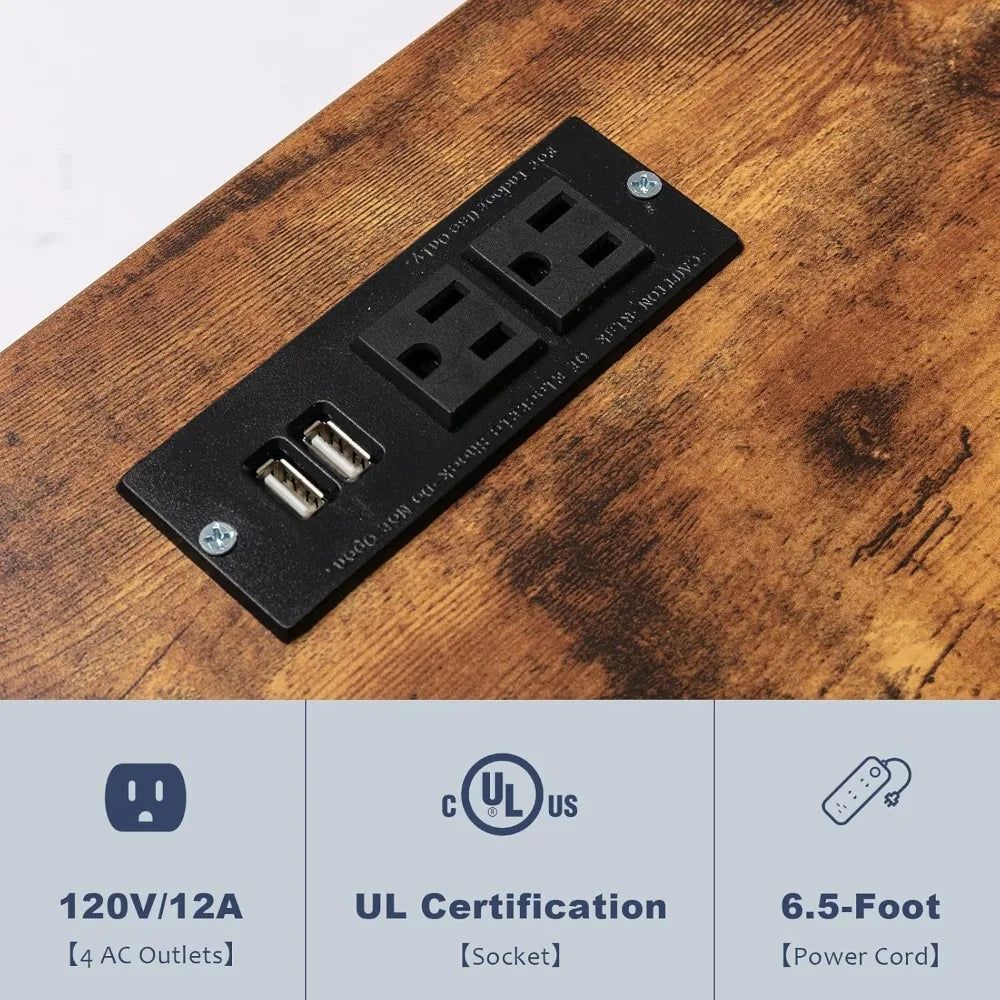 Farmhouse Coffee Bar Cabinet – Rustic Buffet Cabinet with Sliding Barn Door & Power Outlets