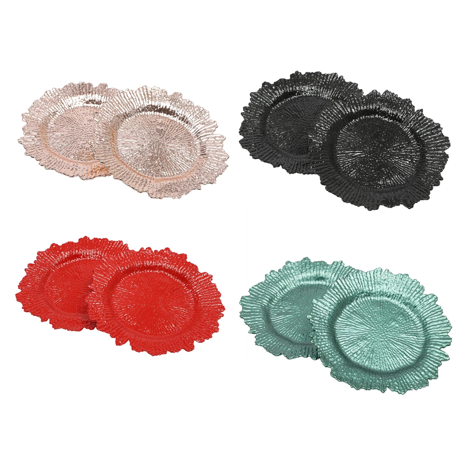 24-Piece 12.6″ Plastic Reef Charger Plates – Round Dinner Chargers (4 Colors)