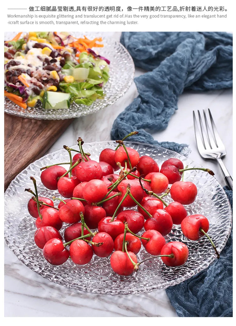 9.5″ Raindrop Embossed Glass Dinner Plate – Decorative Charger & Serving Platter