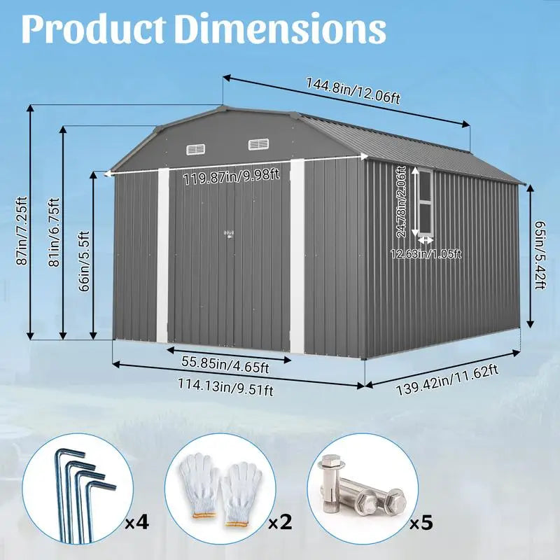 Outdoor Steel Storage Shed – 10 ft × 12 ft Heavy-Duty Tool Shed