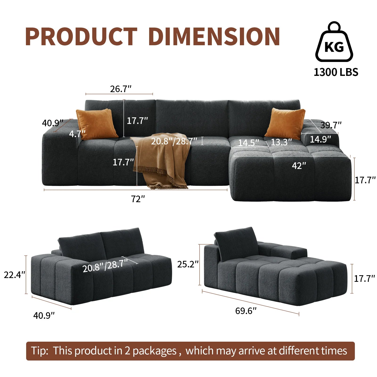 Modern L-Shaped Sectional Sofa, Modular Living Room Couch, Blue Fabric Upholstery, Contemporary Design for Home, Office (