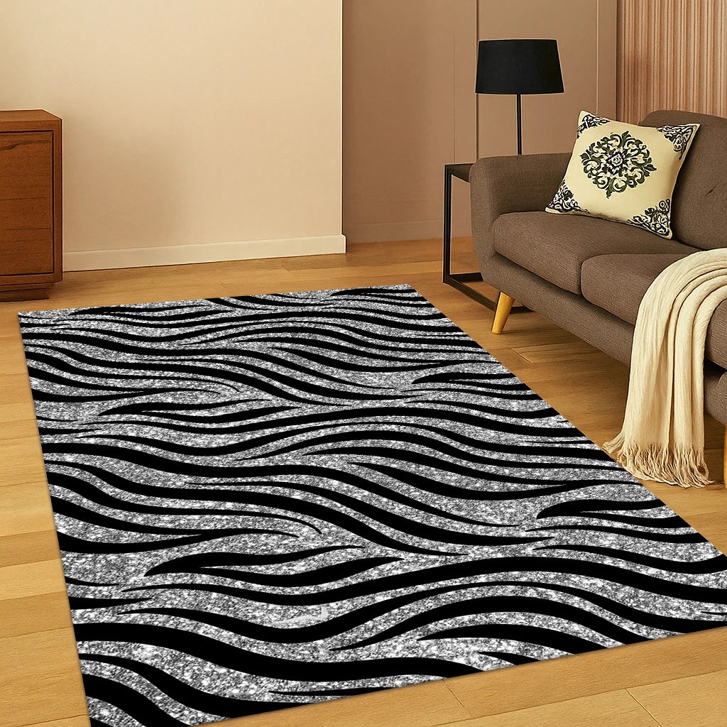 3D Zebra Stripe Leopard Print Tiger Stripe Carpet Rug for Playroom Bedroom Living Room Sofa Doormat Decor, Kid Game Non-slip Mat