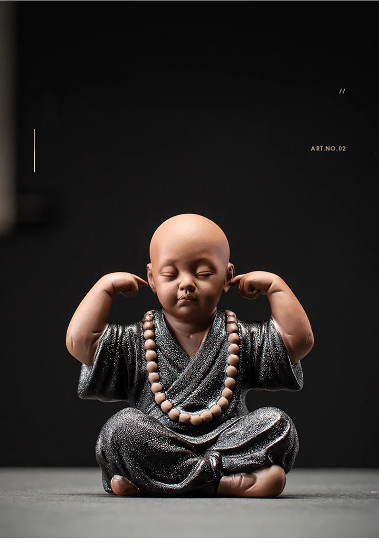 Ceramics Four Not Small Monk Statue Ceramic crafts Chinese characteristic decoration luxurious Home, Study, office accessories