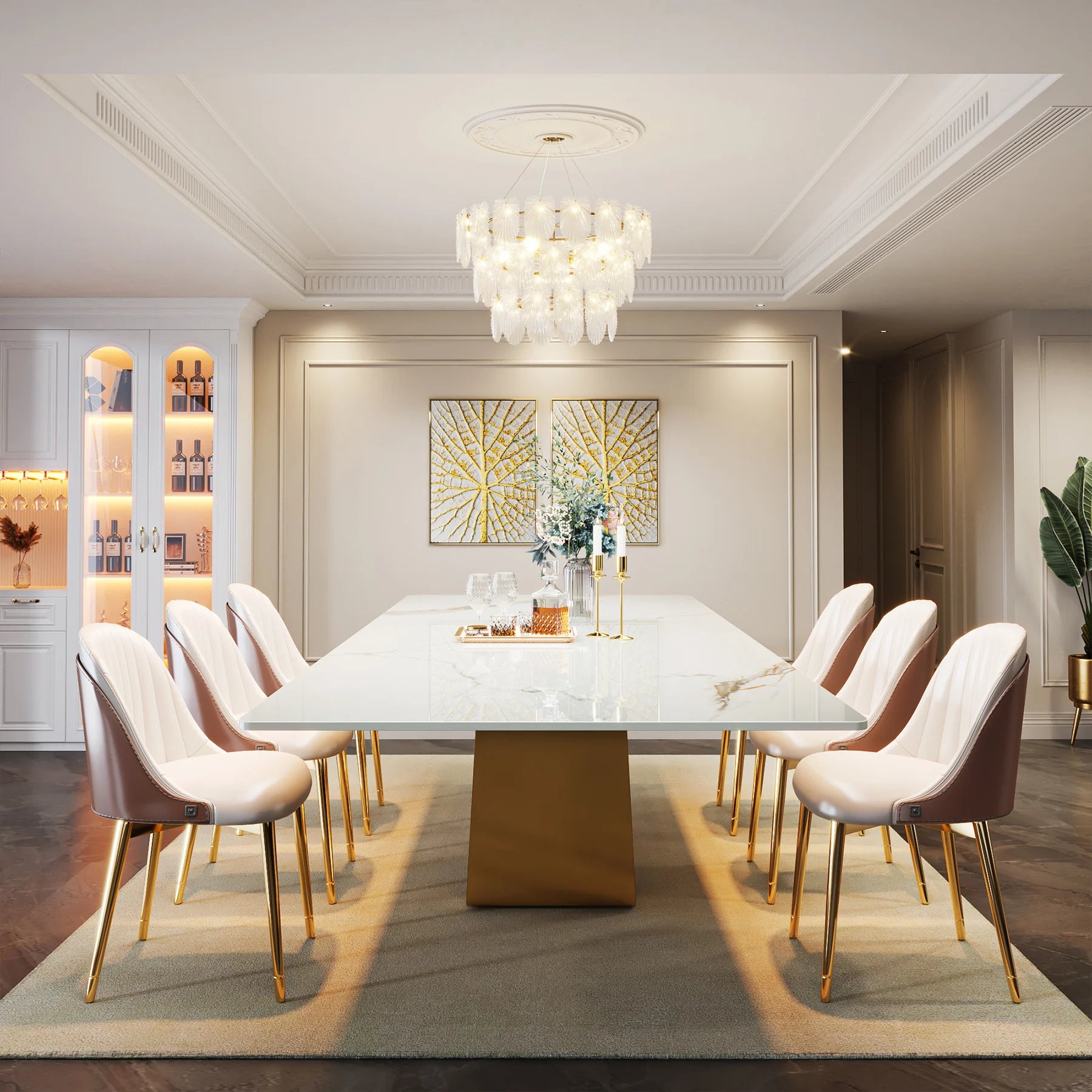 Tribesigns 78.74" Sintered Stone Dining Table for 6-8, Modern Rectangle Dining Table, Luxury White & Gold Kitchen Table