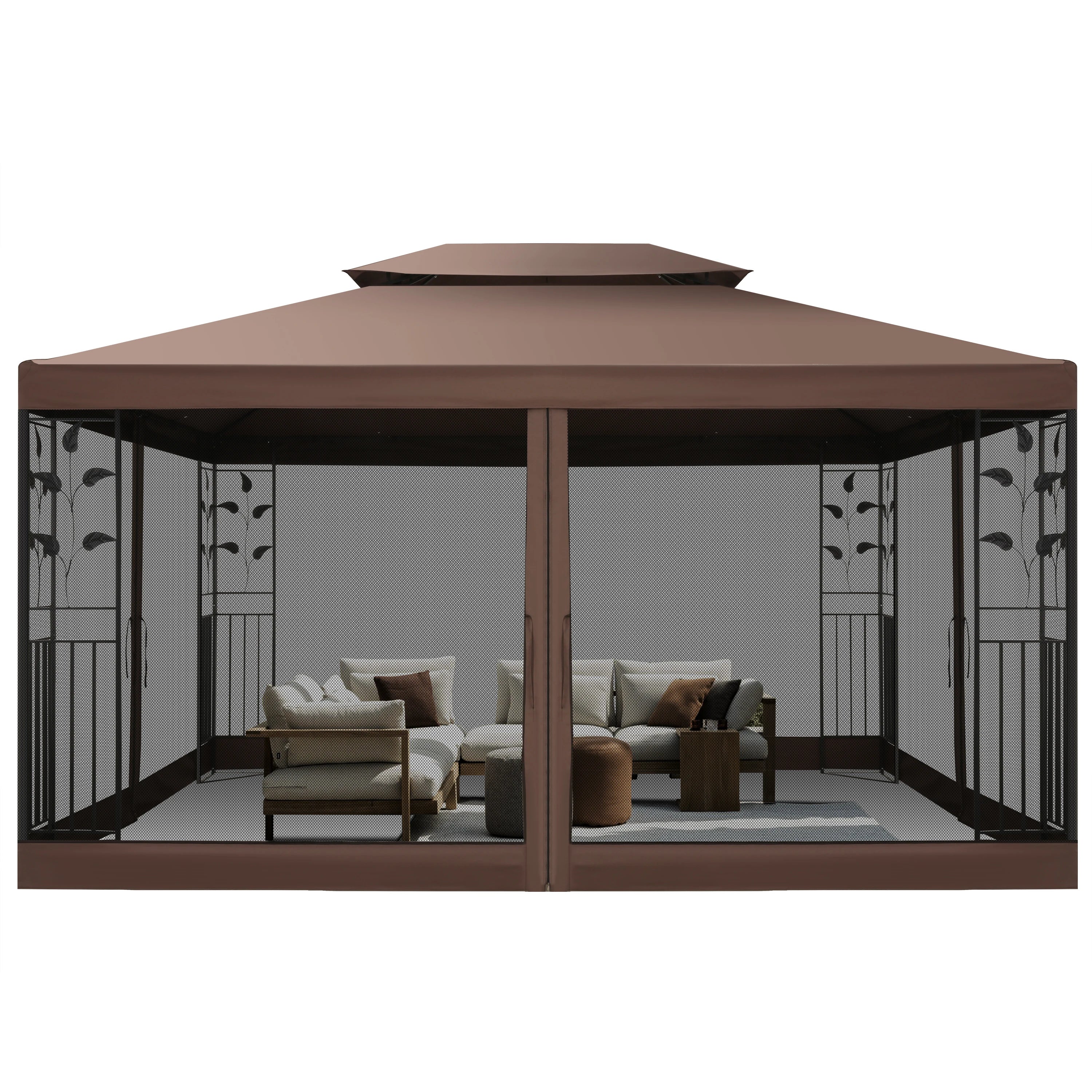 10x13 Outdoor Gazebo on Clearance with Mosquito Netting and Ventilated Double Flat Roof,All Weather for Patio,Backyard,Garden