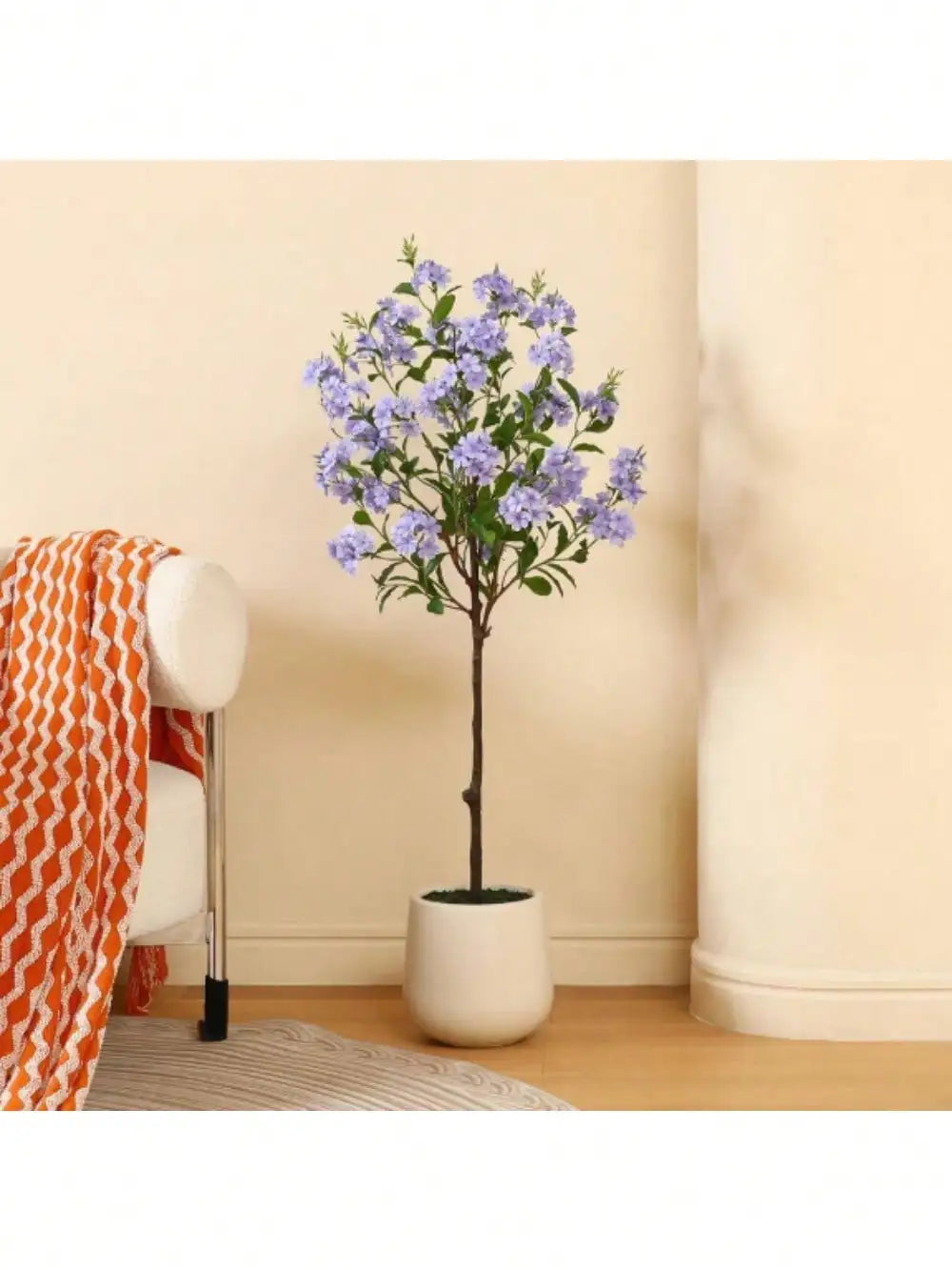 Artificial Tree,  Artificial Disassembled Blue Snowflake Tree with Oval White Pot - Artificial Tree for a Festive Atmosphere