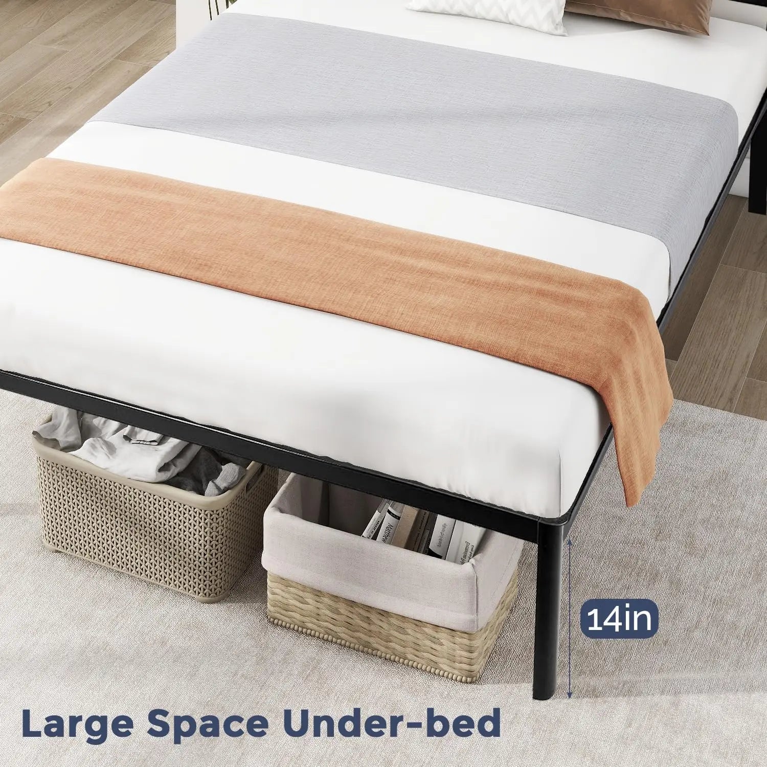 Full Size Metal Platform Bed Frame with Headboard – Noise-Free Wooden Slats & Non-Slip Foundation