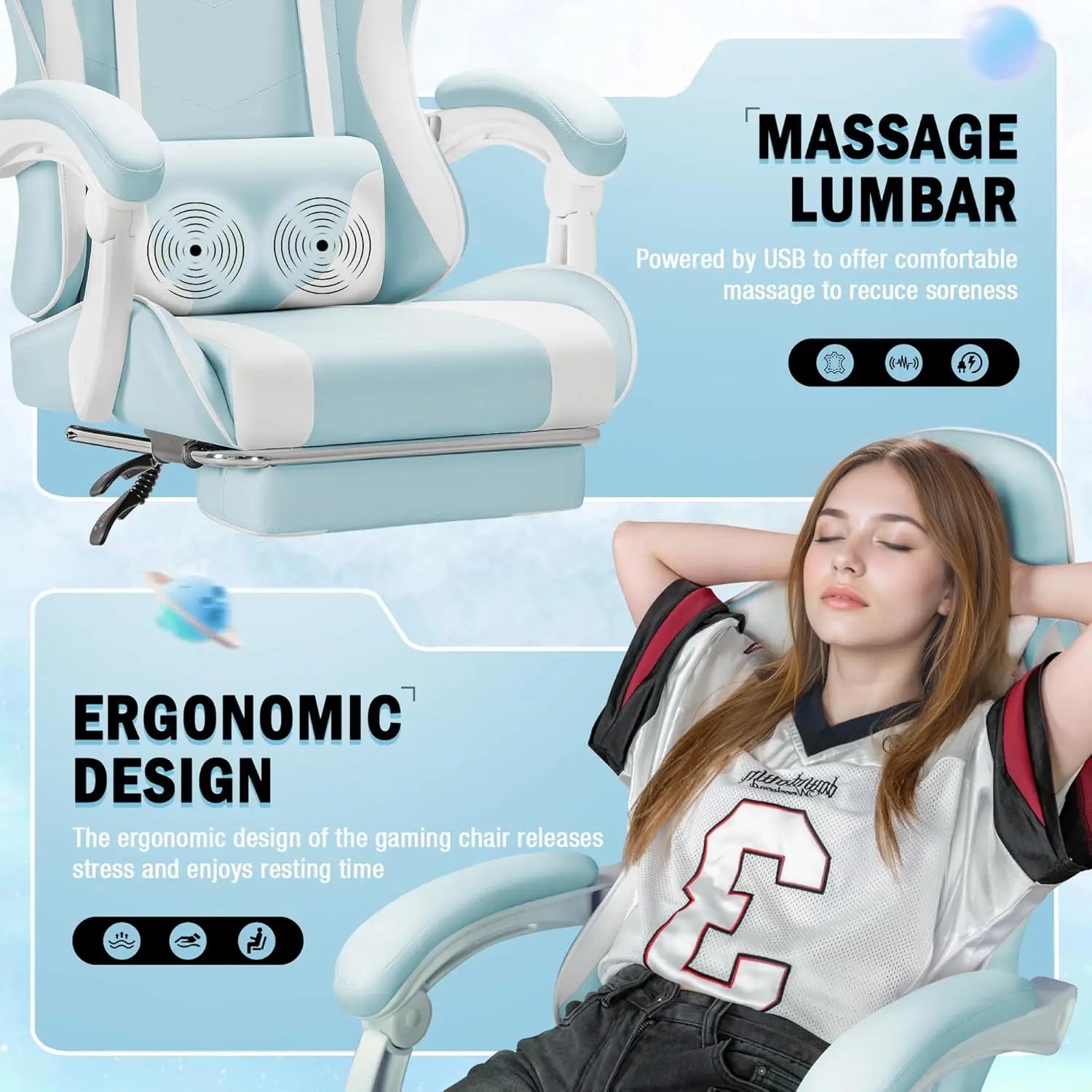 Homall Gaming Chair Video Game Chair Footrest and Massage Lumbar Support Ergonomic Computer Chair Height Adjustable Swivel Seat
