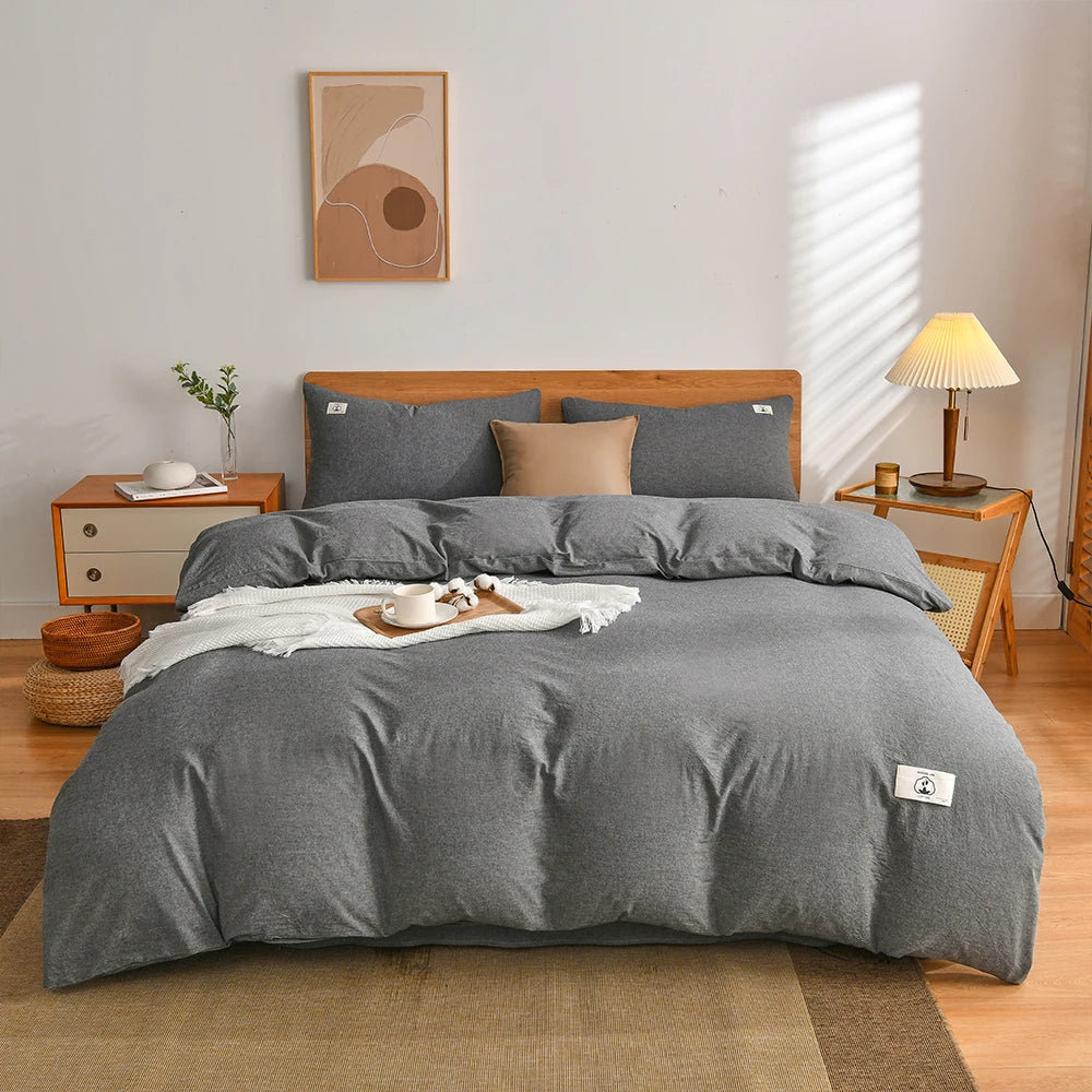 Cotton Duvet Cover Set – Japanese Grid Style (King Size, 220×240)