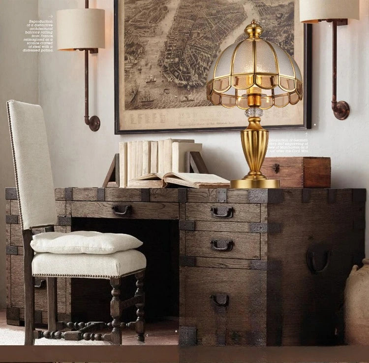 European Modern Brass Luxury Gold Glass Table Lamp LED for Living Room Study Bedroom Retro Decorative Bedside Lamp Decor Home