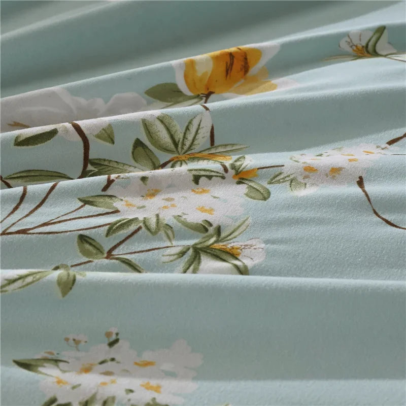 White Green Botanical Floral Duvet Cover Set Queen Reversible Gold Paisley Pattern Bedding Set Soft Microfiber Comforter Cover