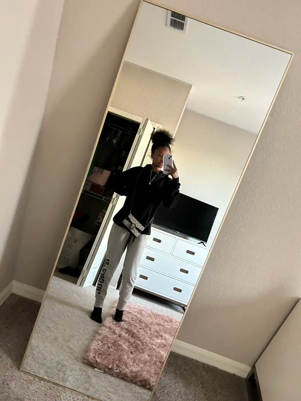 CASSILANDO Full Length Mirror 65" * 24 ", Floor Standing Mirror,  Black Metal Frame Mirror， Full Body Mirror