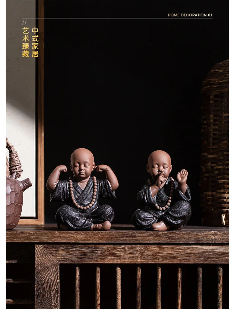 Ceramics Four Not Small Monk Statue Ceramic crafts Chinese characteristic decoration luxurious Home, Study, office accessories