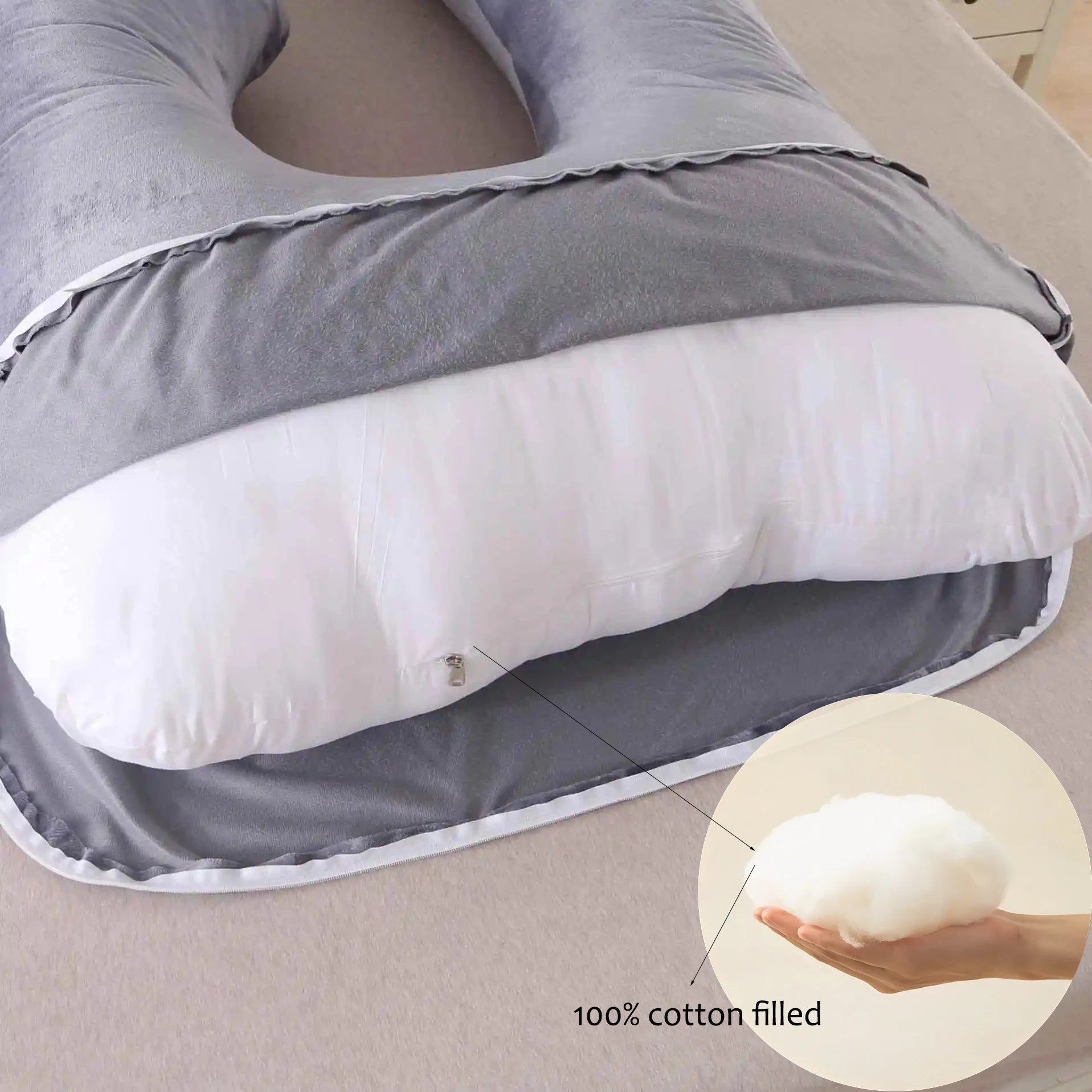 A Multi-Functional Crystal Velvet Pregnancy Pillow with Multiple Colors Available, Waist Protection Side Sleeping Pillow, Removable and Washable J-Shaped Belly Support Pregnancy Pillow, Holiday Gift