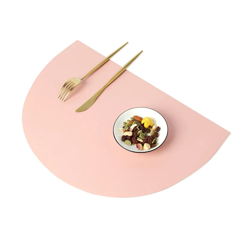 PU Leather Placemat for Table Insulation Pads Tableware Waterproof Oil-proof Semicircle Table Mats Home Decoration Kitchen Tool