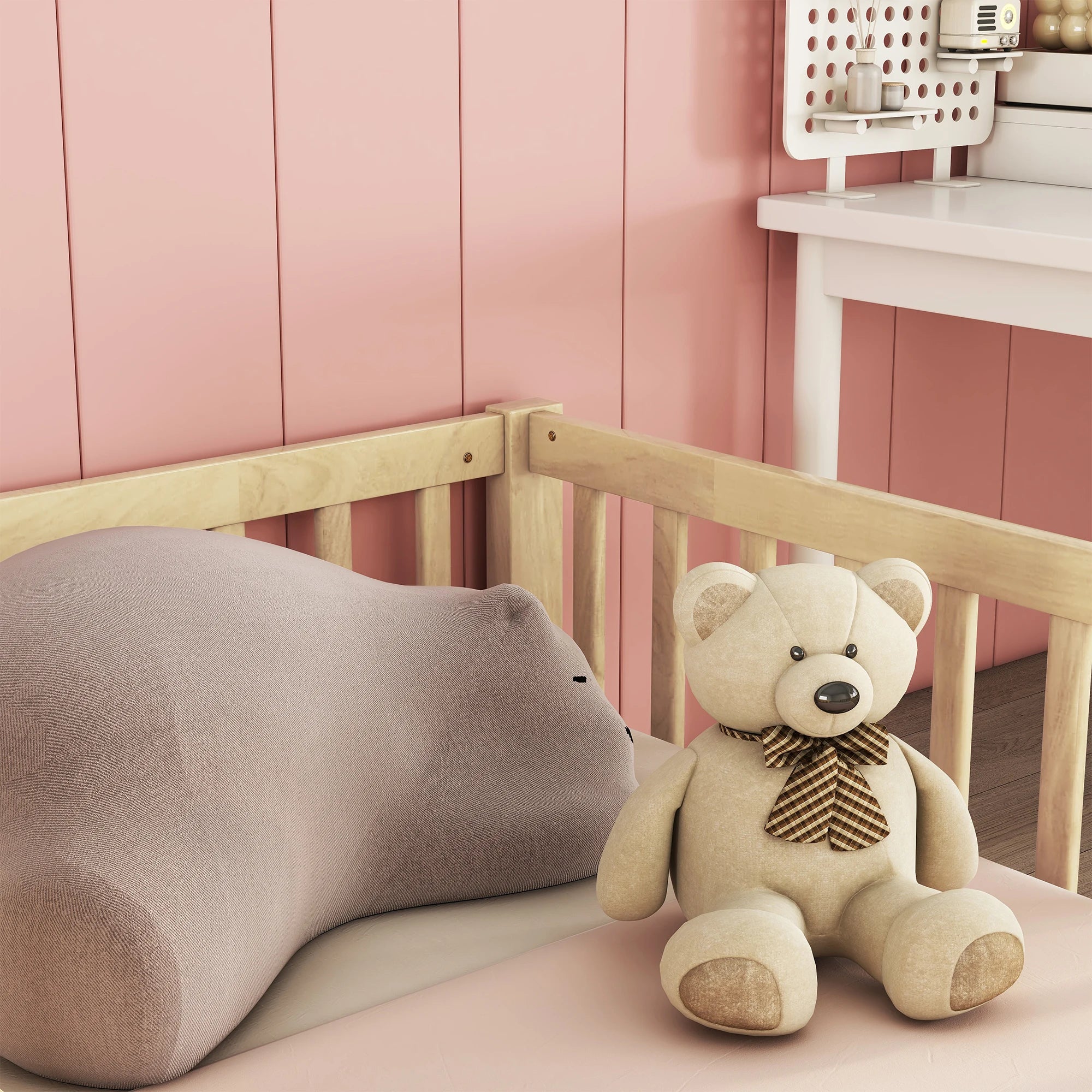 Double Twin Floor Bed with Fence & Guardrails – Doorless Design