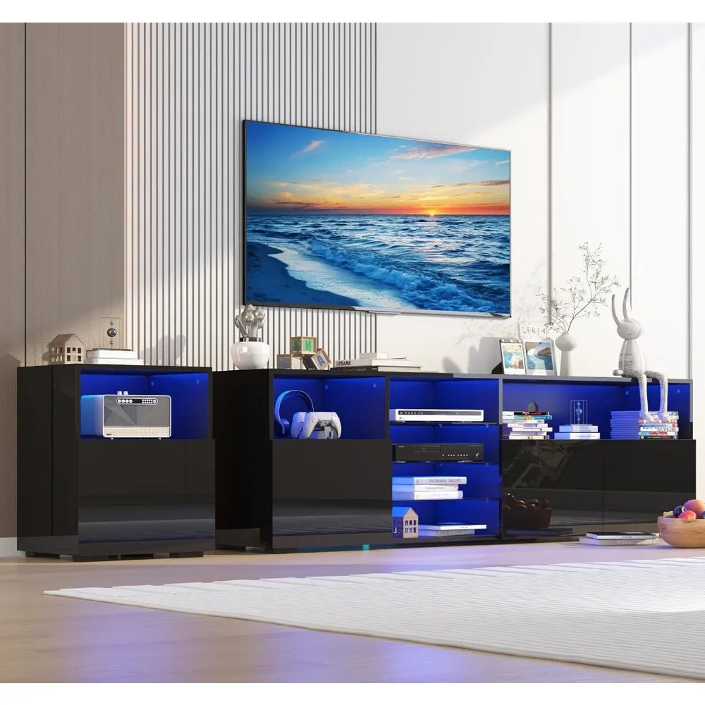 79IN LED TV Stand for 75/80/85inch TV,High Glossy Modern TV Stand for Living Room,TV Entertainment Center with Adjustable Storag