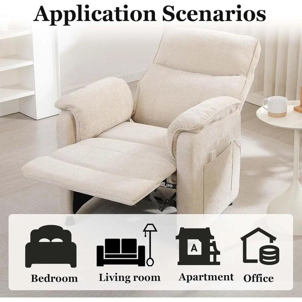 Compact Recliners for Tight Spaces: Adjustable Electric Chairs for Adults - Plush Chenille Recliner with Side Pockets and Remote