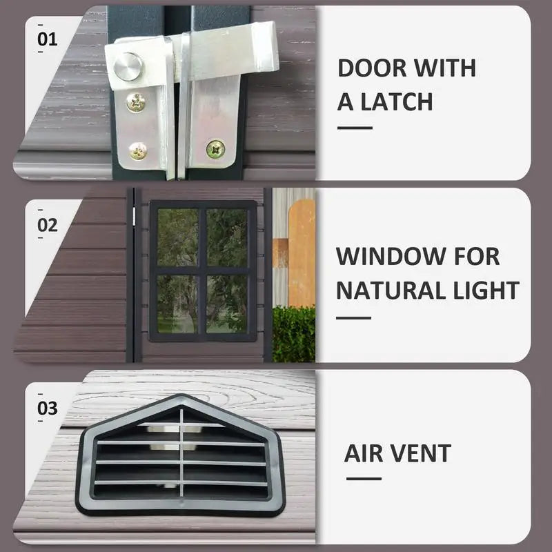 8x6 ft Waterproof Resin Outdoor Storage Shed with Floor, 2 Windows & Lockable Door for Garden, Patio, Backyard Storage Solution