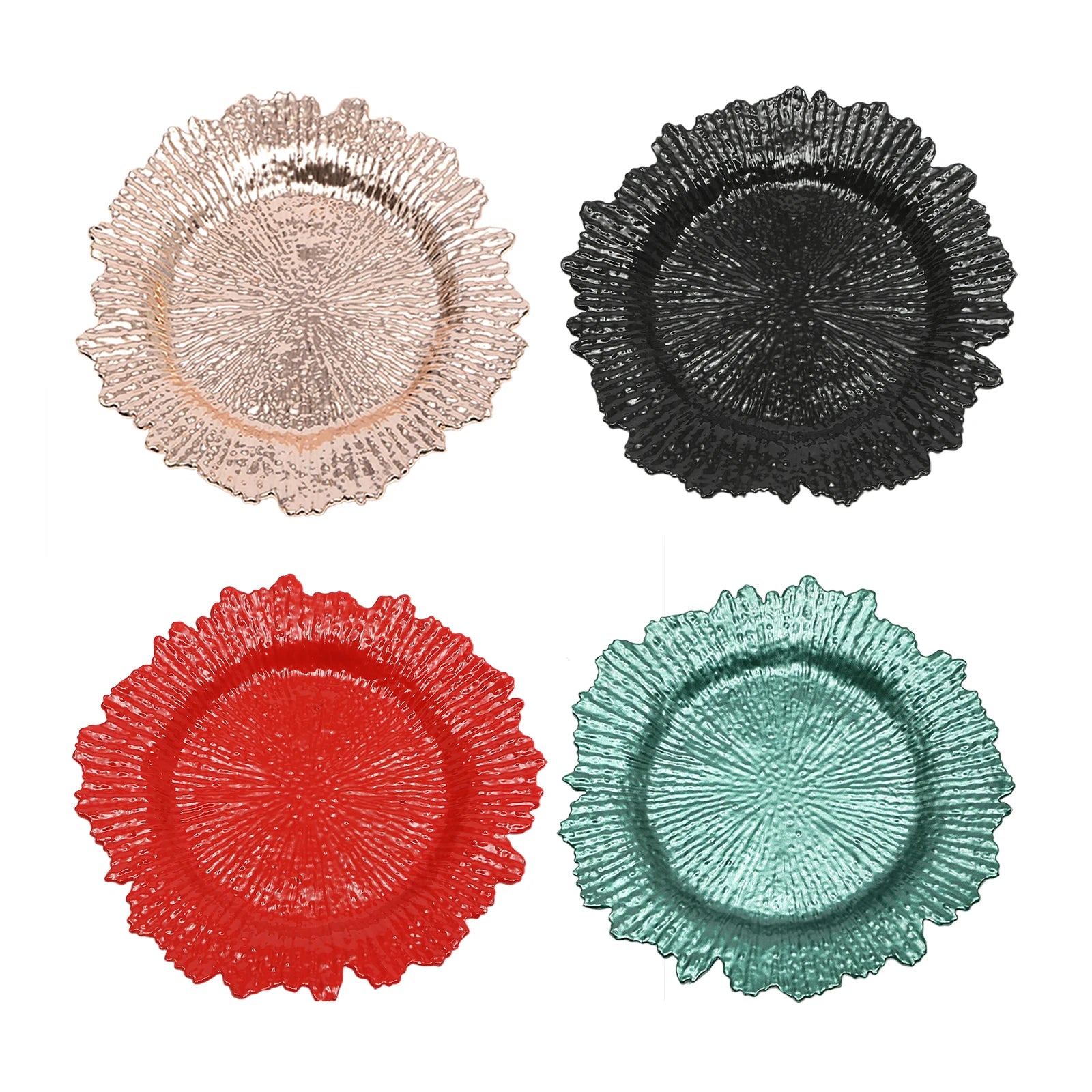 24-Piece 12.6″ Plastic Reef Charger Plates – Round Dinner Chargers (4 Colors)