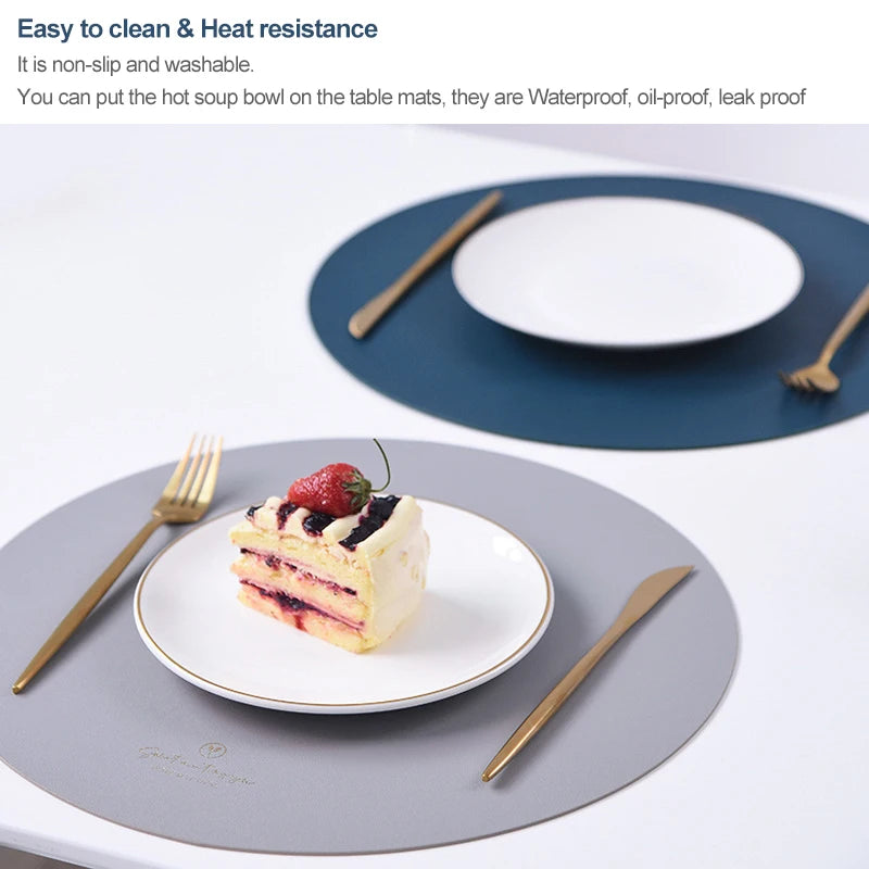 2/4/6PCFaux Leather Placemats with Coasters,Round Place Mats for Kitchen Dining Patio Table,Non-Slip,Heat Resistant,Washable