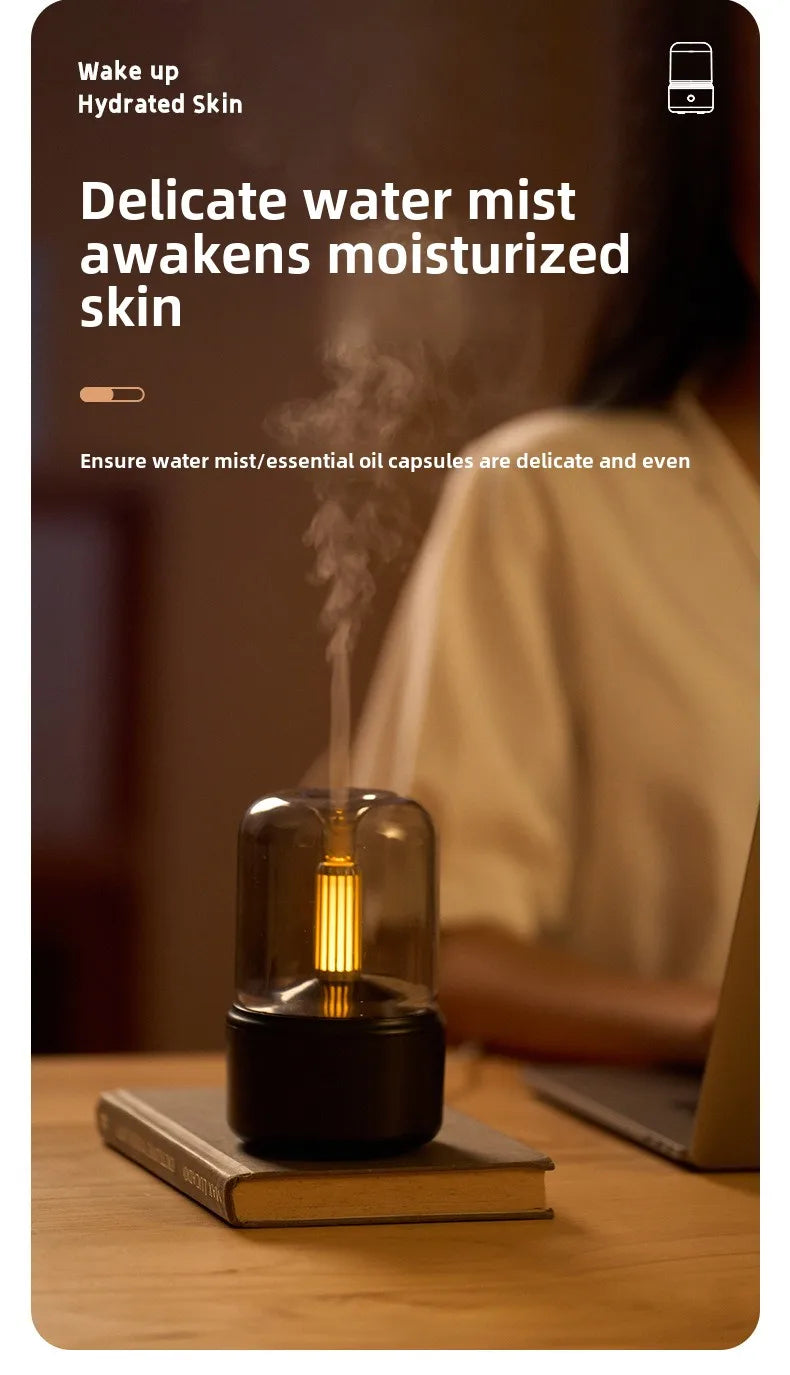 120ml Aromatherapy Humidifier Ultrasonic Humidifier with Creative Candlelight Design USB Air Humidifier for Sleep Aid Home Decor