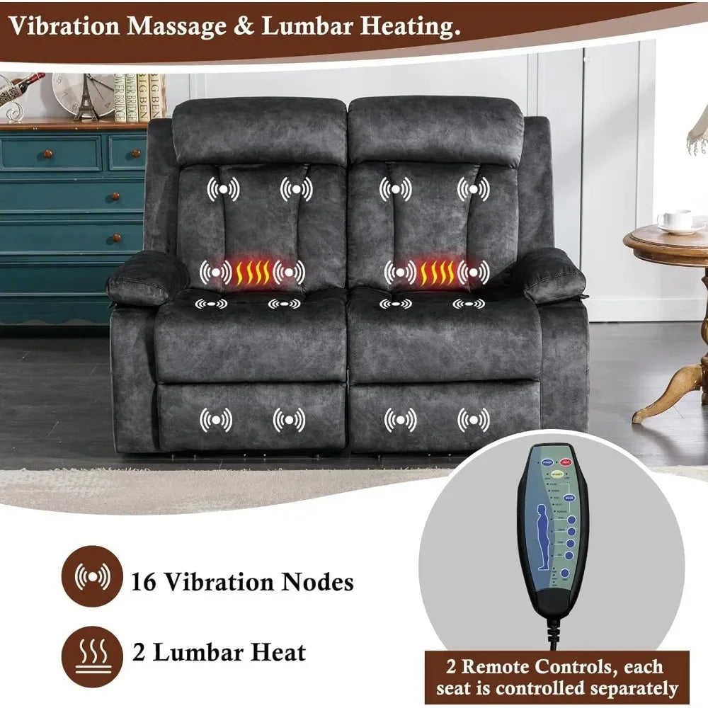 Electric Power Reclining Loveseat with Heat And Massage Double Recliner Sofa for Living Room with Pockets Comfortable Living Roo