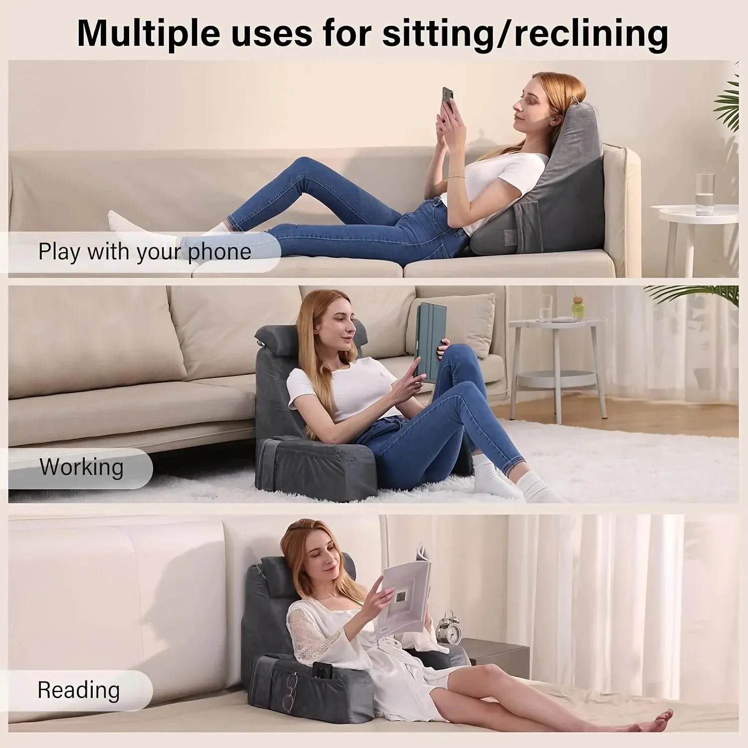 Bedrest Back Pillow for Bed Sitting up, Backrest Cushion for Reclining/Gaming/Resting/Watching TV, Couch or Floor Reading Pillow