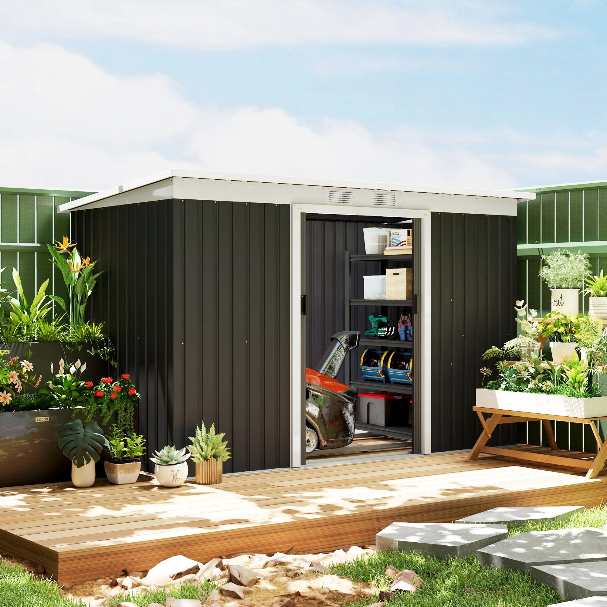 9' X 4' Metal Outdoor Storage Shed with Lockable Doors, Gray