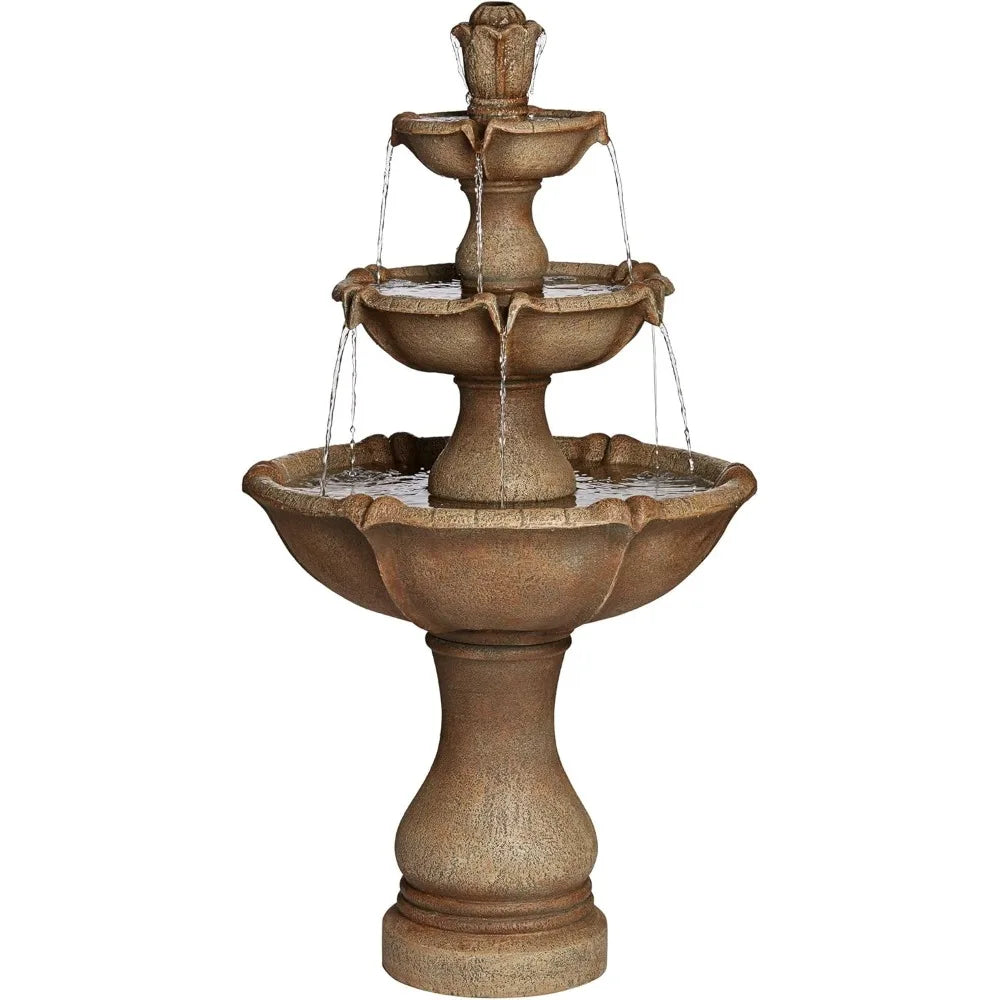 Arosco Modern Rustic Outdoor Floor Water Fountain with Light LED 43" High 3-Tiered Resin for Garden Patio Yard Deck Home Lawn Po
