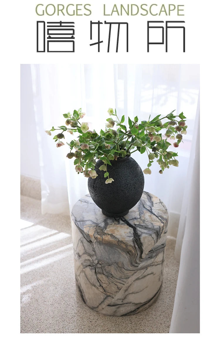 Black White Side Tables Cylindrical Imitate Marble Flowerpot Stand Artistic Coffee Table for Living Room Modern Sofa End Tables
